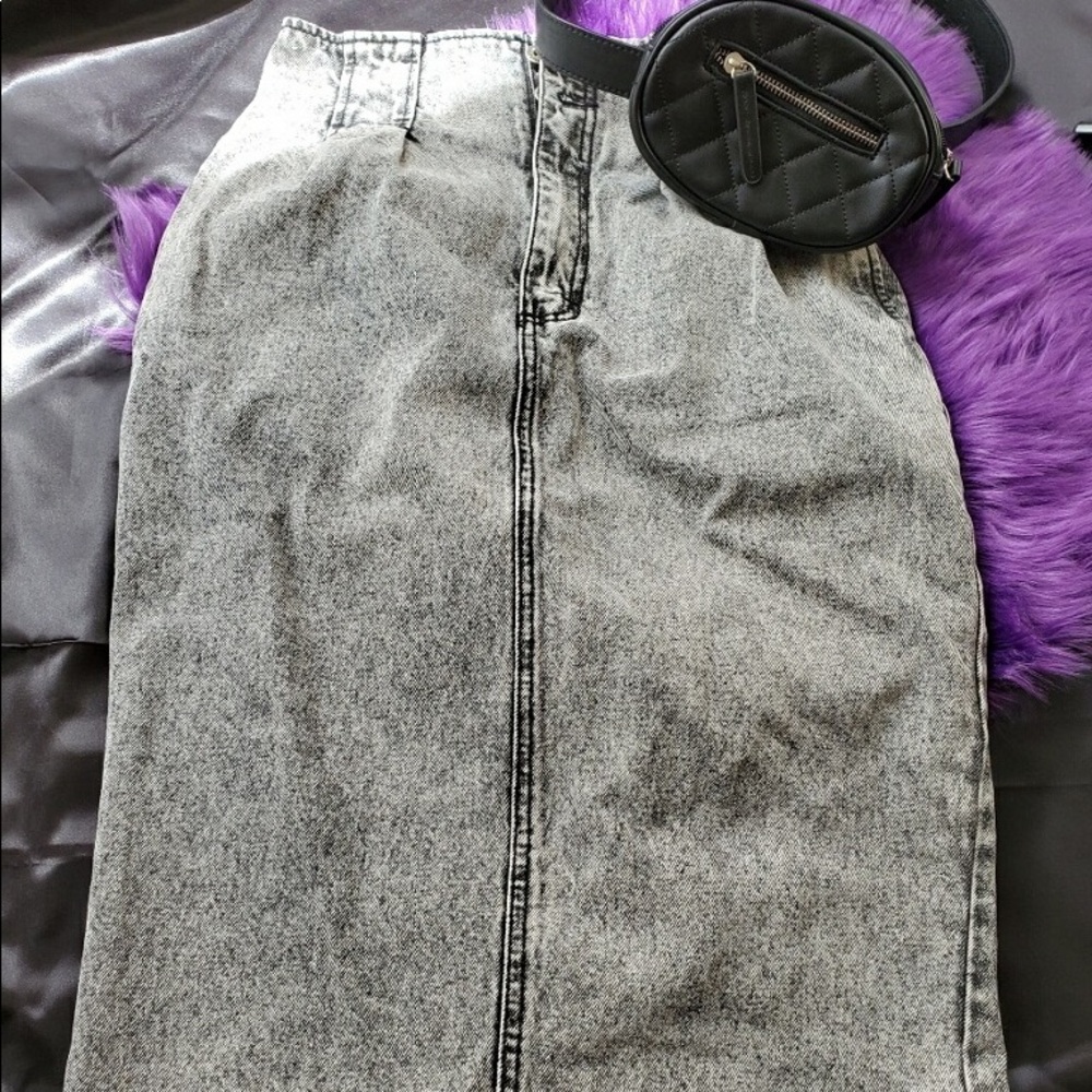 Black denim skirt